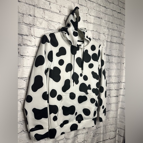 Dalmatian Dog Cow Print Drawstring Hoodies Pullover Sweatshirts Long Sleeve SM - Picture 3 of 11